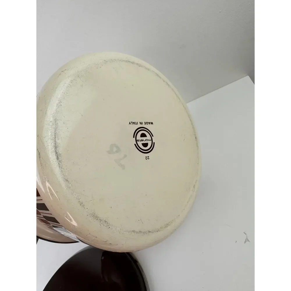 Vintage Moneta MCM Beige Brown Stock Pot 8-Quart Enamel with Lid Made in Italy
